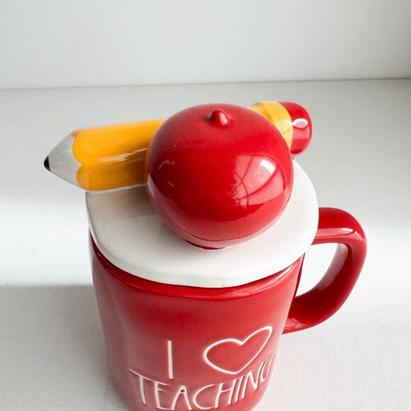 Rae Dun Red I Heart Teaching Ceramic Mug with Lid - Picture 2 of 5